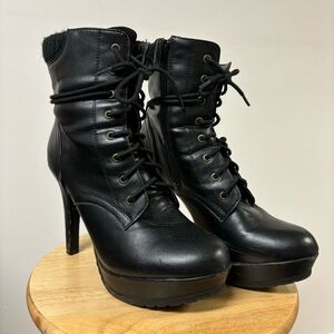 Call It Spring black lace up heel boots size 10W